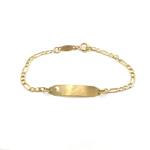 Solid 18k Gold Tennis Id Nameplate Figaro Link Child Baby Bracelet Italy 750 New - Picture 1 of 6