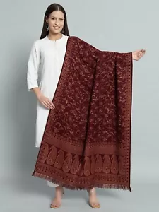 Womens 100% Cashmere Indian Oversized Blanket Wool Scarf Shawl Wrap Paisley 80" - Picture 1 of 10