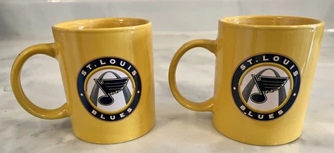 Set of 2 NHL St Louis Blues 23rd Annual Mug Night SGA Yellow Ceramic Coffee Mugs Cover