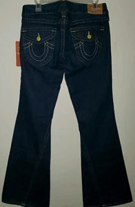 True Religion JOEY Flare Dark With Yellow Buttons 100% Cotton 30x33 NWT $196 - Picture 1 of 9