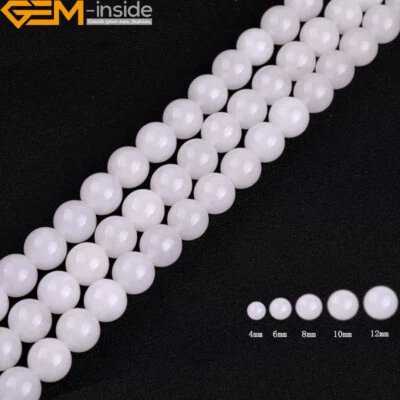 Cuentas espaciadoras sueltas redondas de jade blanco para hacer joyas 15" 8 mm Foto 1 de 4