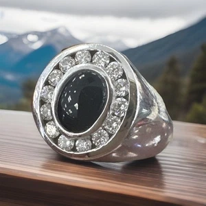 14k White Gold 0.42Ct Diamond Onyx Ring Size 10.5 - Picture 1 of 8