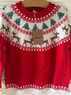 Nuevo Suéter Mini Boden Tejido Fair Isle Rojo Reno Vacaciones Talla 7 8Y (16009B) Foto 1 de 4