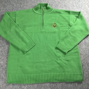Lauren Ralph Lauren Sweater Mens Large Green Quarter Zip Pullover Crest Cotton - Picture 1 of 9