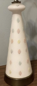 Vintage MCM SATIN MILK GLASS TABLE LAMP LIGHT UP BASE 22” - Picture 1 of 13