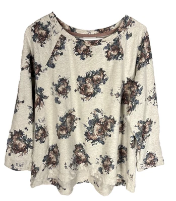 J. Jill Size PXL Cotton Crewneck Pullover Cream Floral Pleat Back Elevated Basic - Image 1 of 4
