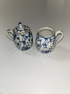 "Antiguas tazas de porcelana de 3,5"" mostaza/mermelada, azul y blanco" - Imagen 1 de 8