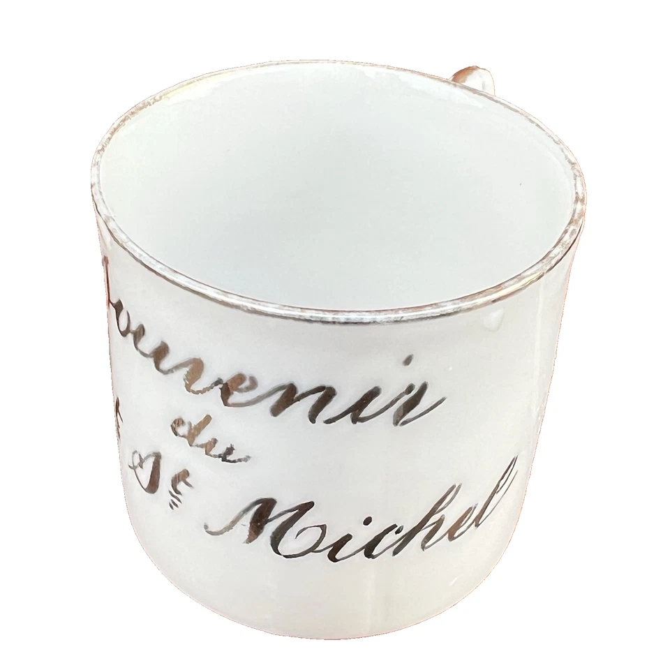 Tasse à café ancienne porcelaine fine Souvenir du Mont St Michel France vintage - Photo 1/4