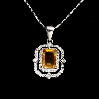 Collar de plata de ley 925 octágono citrino piedras preciosas naturales joyería 18 pulgadas Foto 1 de 4