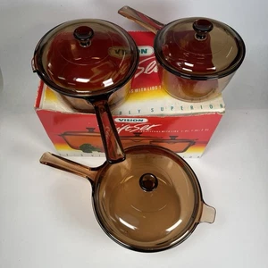 Vision Corning Kochtopf Geschenkset Vintage unbenutzt Set x3 2,5L 1,5L & 1,0L - Bild 1 von 13
