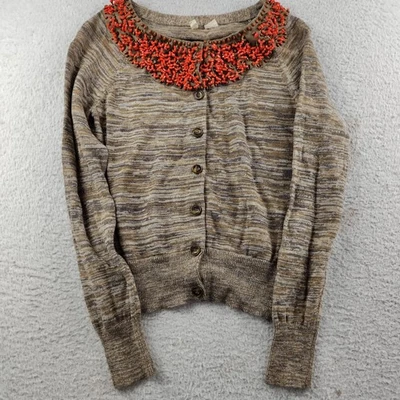 Cárdigan Anthropologie MOTH Mezcla de Lino Marrón Cuello con Cuentas Botón Suéter Foto 1 de 4