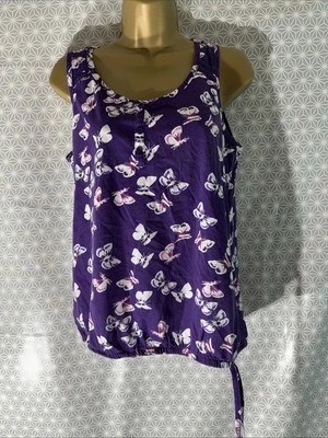 Womens Debenhams Uk 14 Purple Butterfly Sleeveless Summer Jersey Vest T-shirt - Image 1 of 4