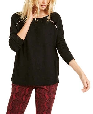 Inc Women's Black Long Sleeve Peekaboo Grommet Sweater Size Large B135