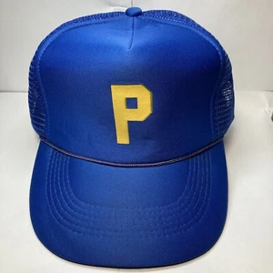 Blue Mesh Trucker Hat Yellow Letter P Sam-Sen Snapback Hat Cap - Picture 1 of 8