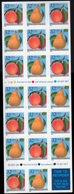 Scott #2494a Peach And Pear Booklet of 20 Stamps - MNH (List 2) - Image 1 of 2