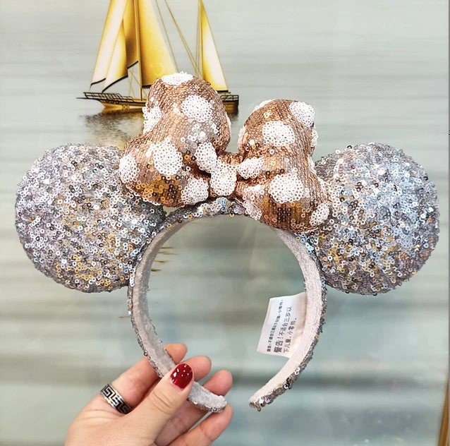 2022 Disney- Park lantejoulas prata ouro bolinhas arco orelha tiara Minnie Mouse - Imagem 1 de 4