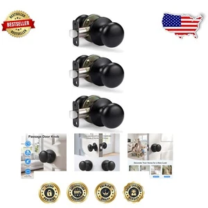 Elevate Your Home with 3 Pack Matte Black Door Knobs - Classic Keyless Design - Picture 1 of 9