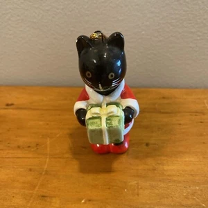 Antiguo 1982 Allie Cat Regalo de Navidad Árbol Colgador Adorno 2.5" Cerámica Japón - Imagen 1 de 17