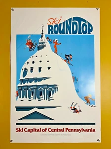 Vintage Original Ski Roundtop Mountain Poster Pennsylvania PA Skifahren Karl Foster 80er - Bild 1 von 5