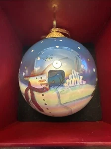 Vtg Reverse Painted Iridescent Glass Ornament Snowman & Carolers 1999 JC Penney - Picture 1 of 6