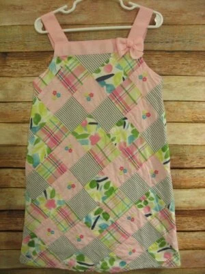 Girls Patchwork Block Sun Dress Pastels Pink Embroidered Gymboree Sz 7 Bow - Image 1 of 4