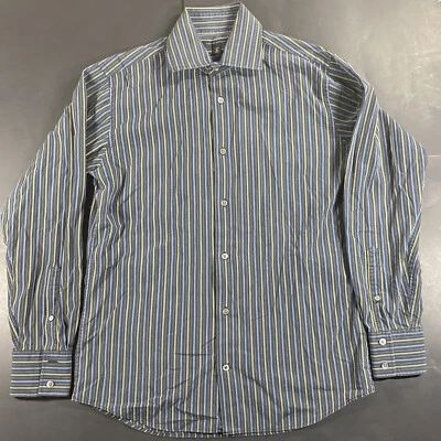 Camisa de vestir Banana Republic M 15-15,5 para hombre negra con puño francés a rayas azules Foto 1 de 4