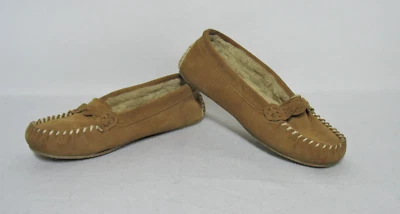 Minnetonka Mocasín Zapatillas/Zapatos Marrón Gamuza Cuero Felpa Pila Talla 6 Foto 1 de 4