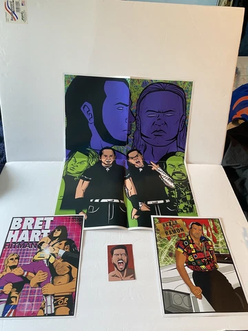 Hardy Boyz Poster, Ethan Page Trading Card, and Bret Hart & Razor Ramon Print Cover