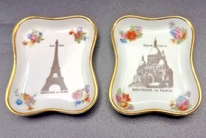 (2) FRENCH LIMOGES JEWELRY TRINKET DISH TRAY PIN GILDED PARIS ICONS c1950 v/g - Picture 1 of 5