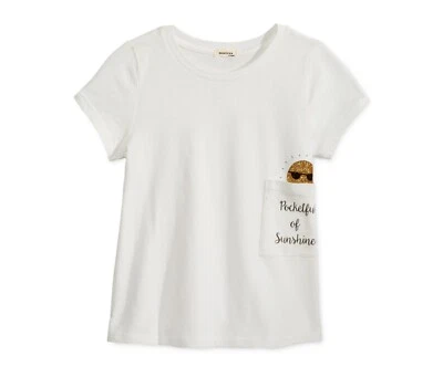 Футболка хлопковая Monteau для девочек с графическим принтом карман солнечного света цвет слоновой кости большой размер - Изображение 1 из 2