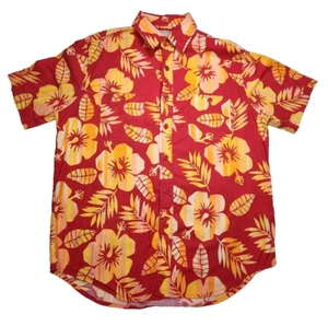 Arizona Jean Company Hawaiian Shirt Medium Red w/Orange Flowers - Picture 1 of 10