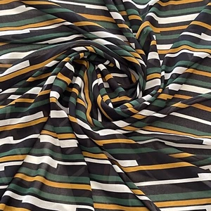 Poly Print Green Striped Multicolor Chiffon Georgette Fabric - Picture 1 of 2
