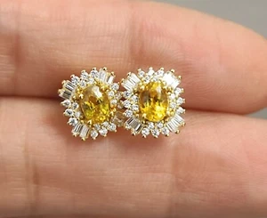 Certified Sterling Silver Natural Yellow Sapphire Stud Earrings UK Seller 00681 - Picture 1 of 10