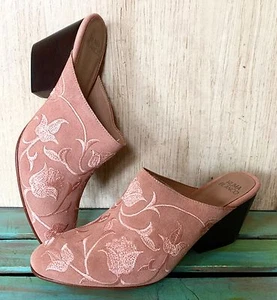 Anthropologie Humo Blanco Dorotea Mule Floral Embroidered Pink Rose 40/9 NEW - Picture 1 of 9