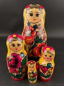 Vintage Russian Matryoshka Nesting Dolls 4 Pieces 6" Size Wooden Painted - Picture 1 of 7