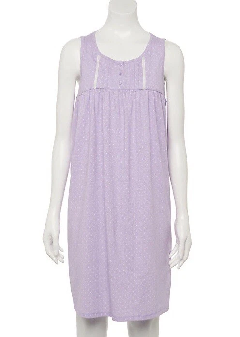 Croft & Barrow Chemise Nightgown Women's Large Purple Dot Soft Lightweight NEW - Image 1 of 1