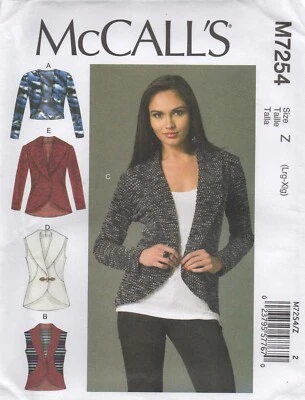 McCalls Sewing Pattern 7254 Cardigan or Jacket in Knit Fabric Size 16 - 22 New - Image 1 of 4