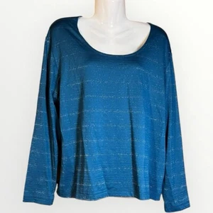 Chicos Sparkle top Teal Blue knit metallic stripes Sz 3 Or XL Pullover Sparkle - Picture 1 of 11
