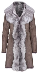 Taupe Ladies Women's Real Toscana Sheepskin Leather Suede Jacket Trench Coat - Picture 1 of 5