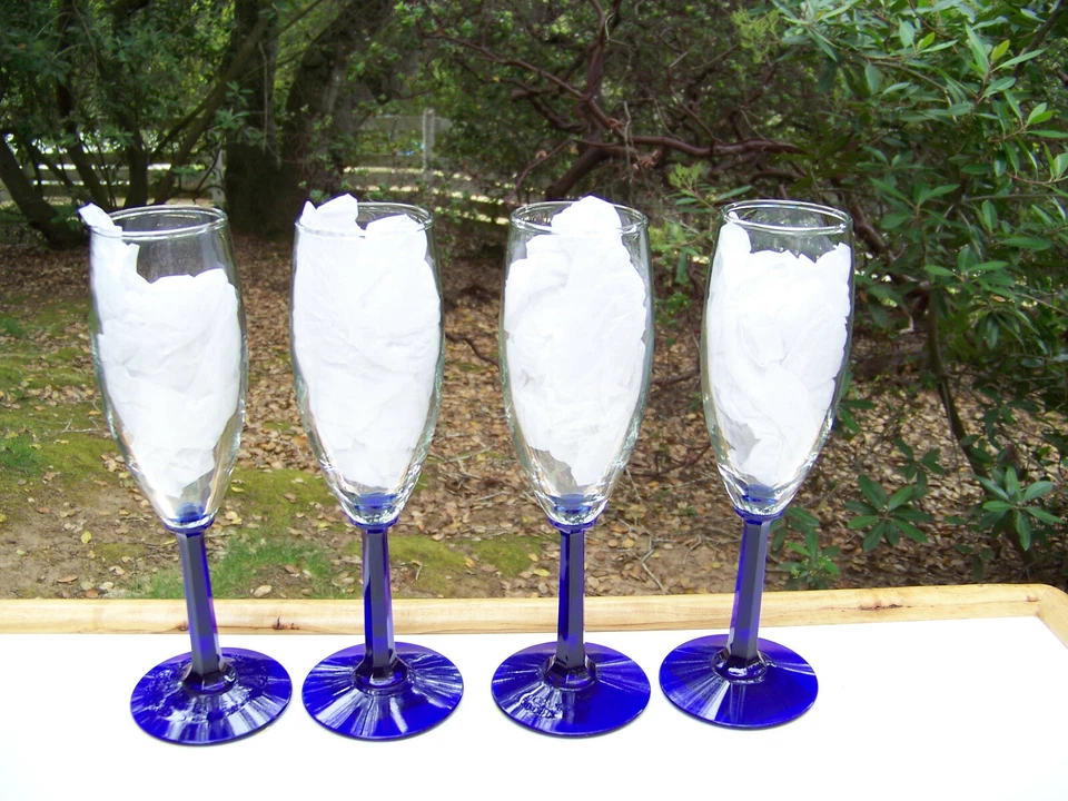 Flautas de champán - Azul cobalto - Tallo cuadrado - Juego de cuatro (8 disponibles) Foto 1 de 3
