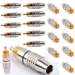 20pcs (10 pair ) RCA Male Plug Solder Free Gold Audio Video Adapter Connector - Picture 1 of 2
