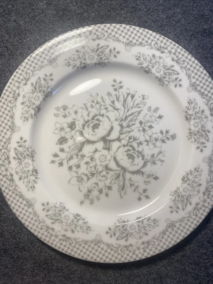 Greengate Teller Stephanie warm Grey  Steingut Weiß Blumen 20cm - Bild 1 von 2