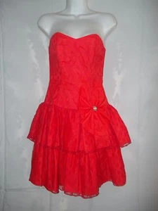 Damen Gr. 1 berüchtigtes rotes Partykleid aus den 80er Jahren Vintage Strass Schleife - Bild 1 von 4