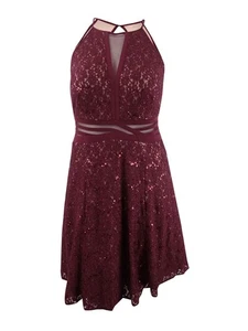 Nightway Women's Plus Size Plus Size Lace Fit & Flare Dress (14W, Merlot) - Picture 1 of 2