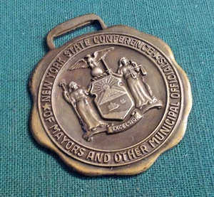 New York Excelsior Seal Vintage Watch Fob Medal Mayors & Officials Conference - Picture 1 of 3