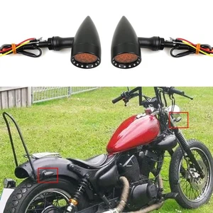 2x Amber Turn-Signal Bullet Lights For Yamaha XV 250 500 535 750 920 1100 Bobber - Picture 1 of 12