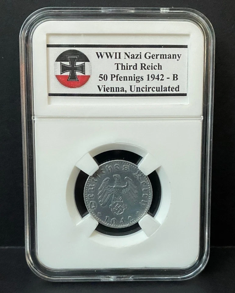 WWII Nazi Germany Third Reich 50 Pfennigs 1942-B Vienna – UNC Aluminium Coin - Image 1 of 2