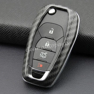 Carbon Fiber Flip Key Cover Case Holder For Chevy Trailblazer Trax Cruze Spark - Image 1 of 4