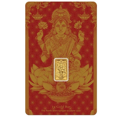 2025 Perth Mint Diwali Lakshmi 1 Gram Gold Minted Bar in Card - Image 1 of 4