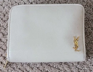 AUTHENTISCHE YSL YVES SAINT LAURENT LEDER KOMPAKTE KURZE GELDBÖRSE GEBRAUCHT BEIGE - Bild 1 von 12